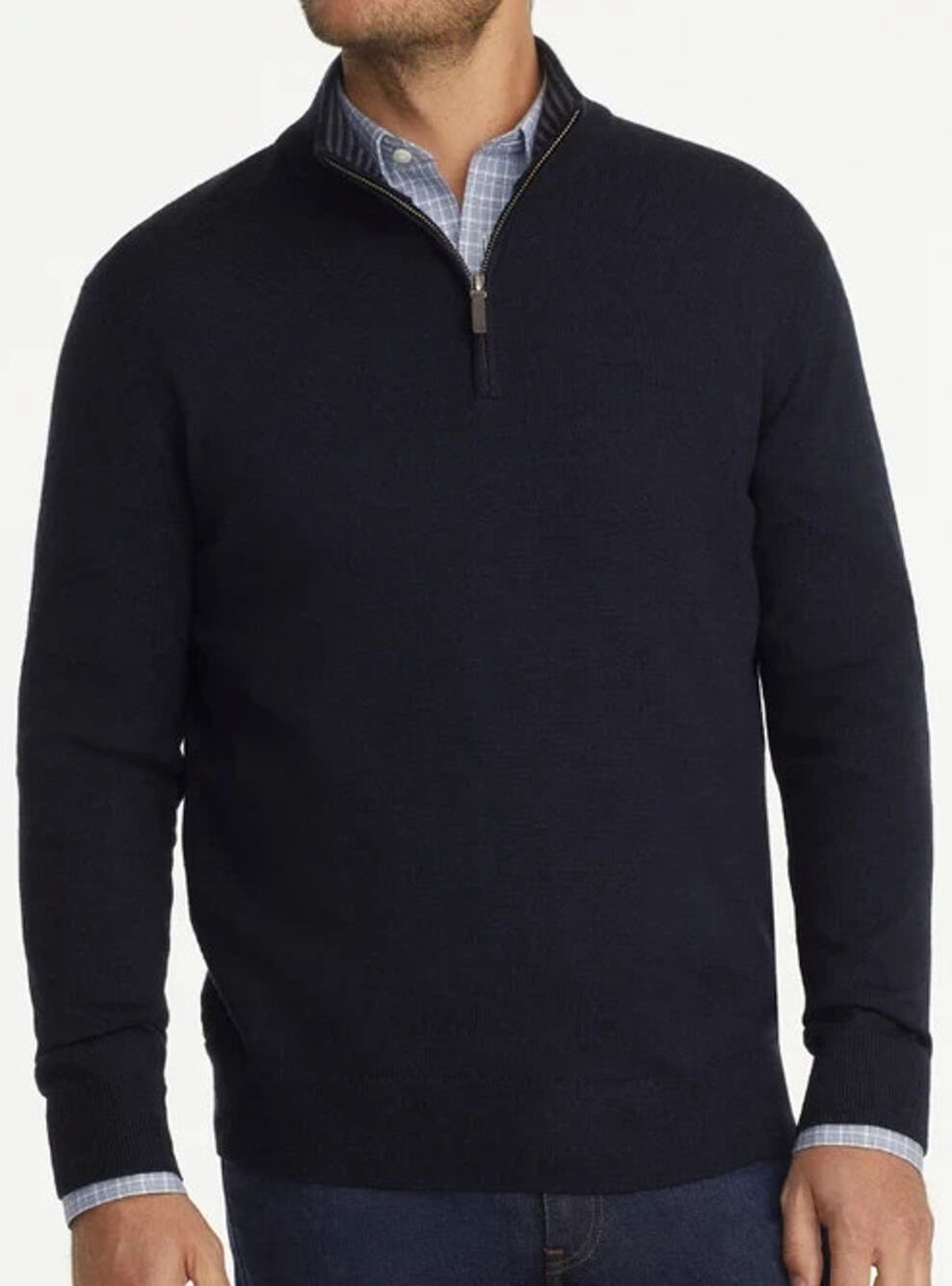 NWT UNTUCKit Belguardo 1/4 Zip Sweater Mens 2XL Black Merino Wool Knit Pullover